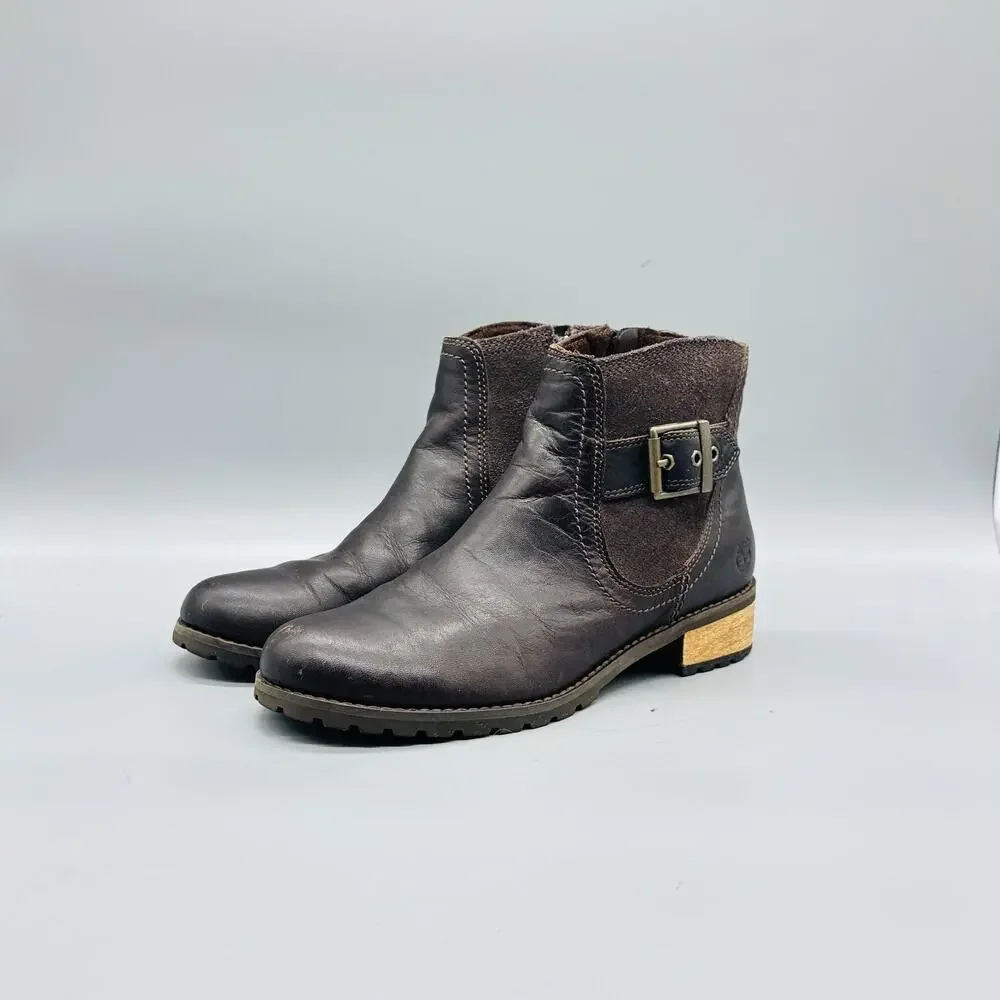 Timberland Boots Womens 7 Brown Leather Earthkeepers Ankle Buckle Zip Booties